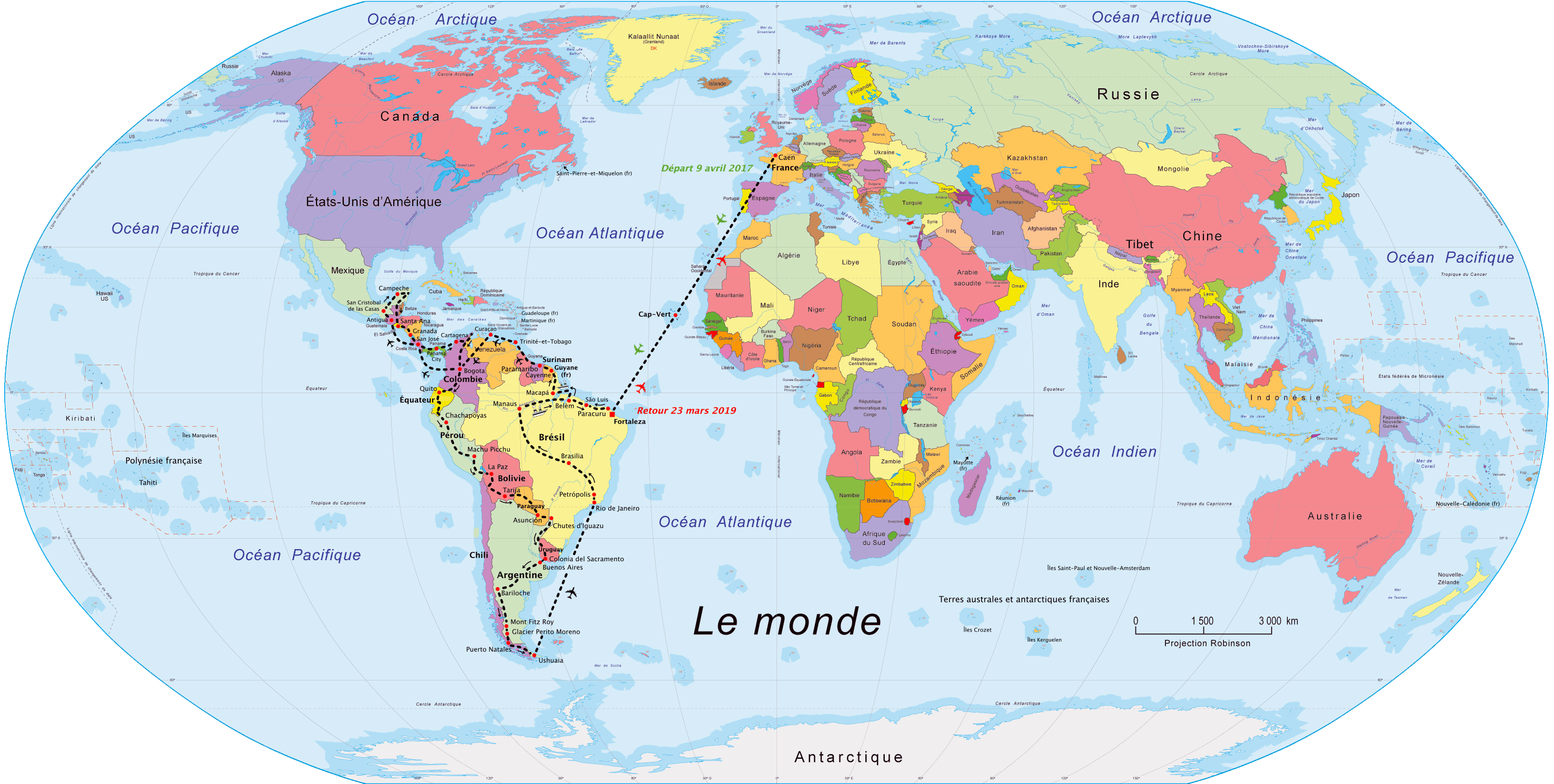  Itinéraire - Carte du monde 